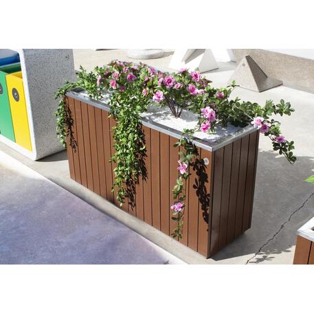 Metall-Pflanzkübel aus Edelstahl mit Holzverkleidung '117x37,5xH/63/70cm / MS-294'