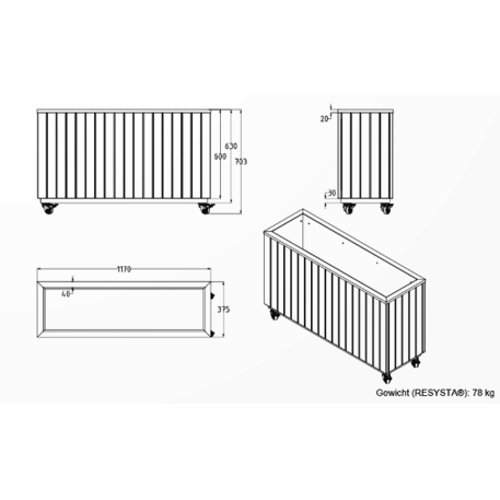 Metall-Pflanzkübel aus Edelstahl mit Holzverkleidung '117x37,5xH/63/70cm / MS-294'