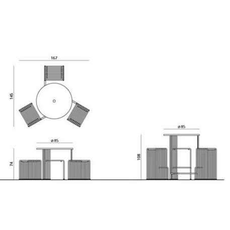 Runder Metalltisch mit 3 Stühlen 'ZEROQUINDICI.015/Picnic'