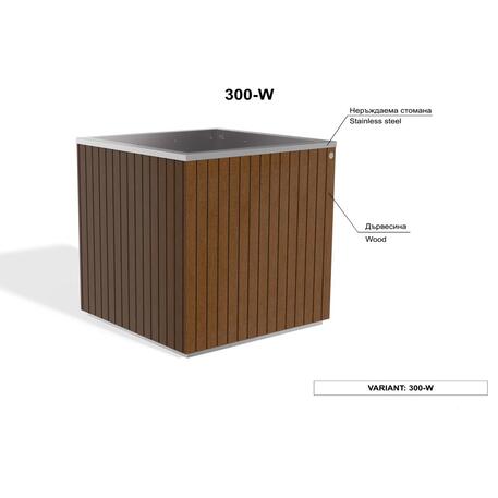 Metall-Pflanzkübel aus Edelstahl mit Holzverkleidung '97,5x96xH98/105cm / MS-300'