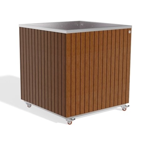 Metall-Pflanzkübel aus Edelstahl mit Holzverkleidung '97,5x96xH98/105cm / MS-300'