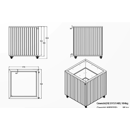 Metall-Pflanzkübel aus Edelstahl mit Holzverkleidung '97,5x96xH98/105cm / MS-300'
