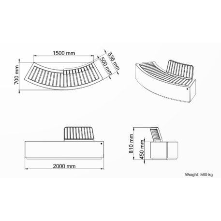Modulare Betonparkbank '200x70x81cm / BS-268-H'