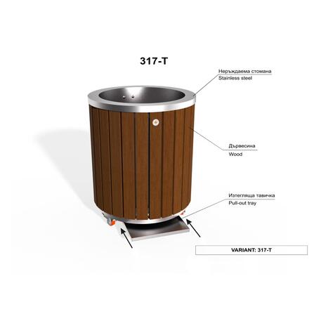 Metall-Pflanzkübel aus Edelstahl mit Holzverkleidung 'Ø60xxH/66,3/73,6cm / MS-317'