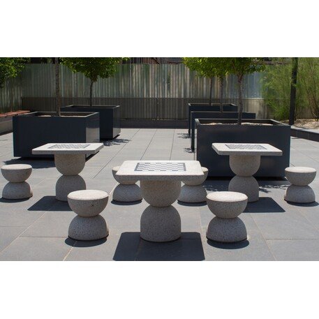 Schachtisch aus Beton mit 2 oder 4 Stk. Stühle, Premium-Linie '80x80xH/70cm / BS-111/112'