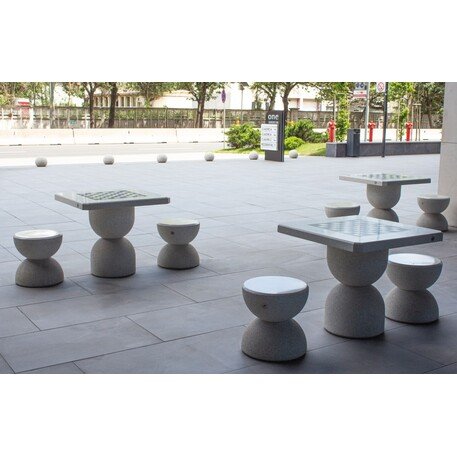 Schachtisch aus Beton mit 2 oder 4 Stk. Stühle, Premium-Linie '80x80xH/70cm / BS-111/112'