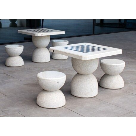 Schachtisch aus Beton mit 2 oder 4 Stk. Stühle, Premium-Linie '80x80xH/70cm / BS-111/112'