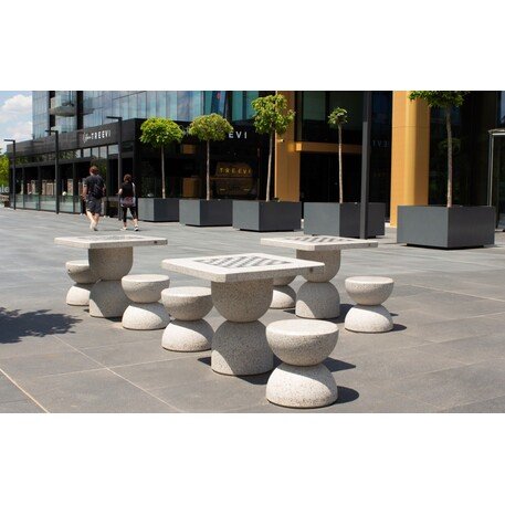 Schachtisch aus Beton mit 2 oder 4 Stk. Stühle, Premium-Linie '80x80xH/70cm / BS-111/112'