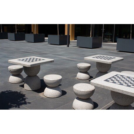 Schachtisch aus Beton mit 2 oder 4 Stk. Stühle, Premium-Linie '80x80xH/70cm / BS-111/112'