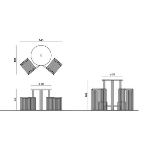 Runder Metalltisch mit 2 Stühlen 'ZEROQUINDICI.015/2 Bar stool'