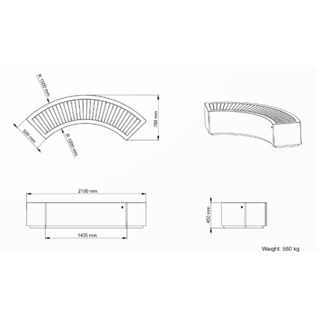 Modulare Betonparkbank '210x78x45cm / BS-268-V'