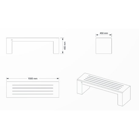 Outdoor concrete bench with granite chippings '150x45x45cm / BS-211'