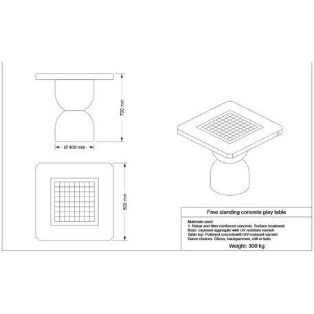 Concrete chess game table with 2 or 4 chairs, Premium line '80x80xH/70cm / BS-111/112'