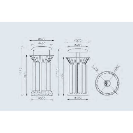Metal litter bin 'Corona Wood Smog / 80L'