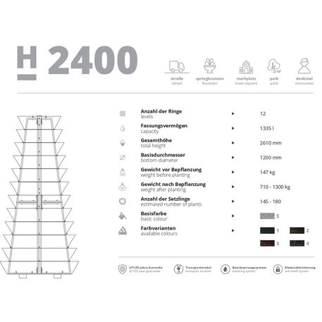 Metallpyramide von Outdoor-Blumentöpfen für Städte 'H-2400mm / 12 Stk.'