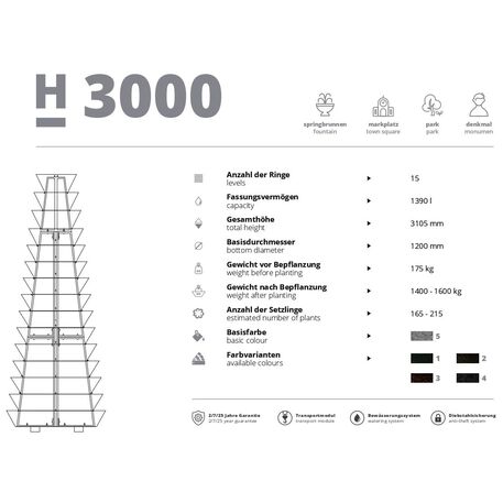 Metallpyramide von Outdoor-Blumentöpfen für Städte 'H-3000mm / 15 Stk.'