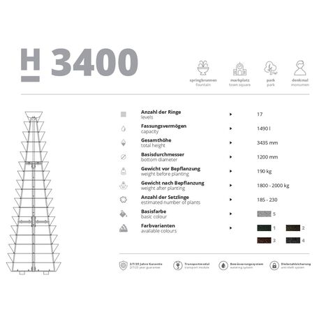 Metallpyramide von Outdoor-Blumentöpfen für Städte 'H-3400mm / 17Stk.'