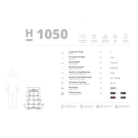 Metallpyramide von Outdoor-Blumentöpfen für Städte 'H-1050mm / 5St.'