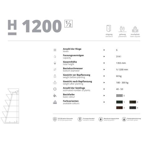 Metallpyramide von Outdoor-Blumentöpfen für Städte 'H-1200mm_1/2 / 6 Stk.'