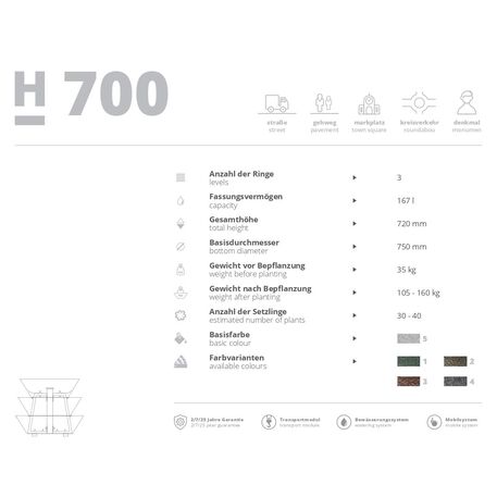 Metallpyramide von Outdoor-Blumentöpfen für Städte 'H-700mm / 3 Stk.'