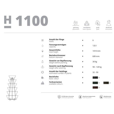 Metallpyramide von Outdoor-Blumentöpfen für Städte 'H-1100mm / 6 Stk.'