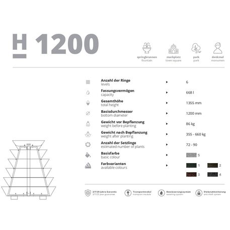 Metallpyramide von Outdoor-Blumentöpfen für Städte 'H-1200mm / 6 Stk.'
