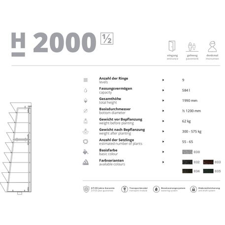 Metallpyramide von Outdoor-Blumentöpfen für Städte 'H-2000mm_1/2 / 9 Stk.'