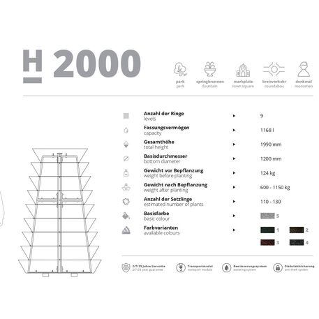 Metallpyramide von Outdoor-Blumentöpfen für Städte 'H-2000mm / 9 Stk.'