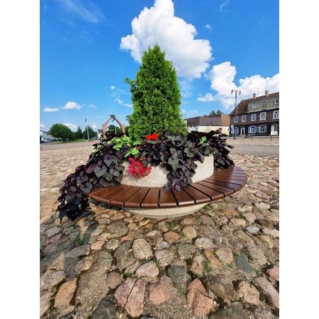  Betonbank mit Rückenlehne + Blumentopf '176/100xH/40/65cm / BS-192'