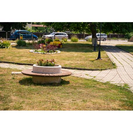 Betonbank mit Rückenlehne + Blumentopf 'Ø156/80xH/40/65cm / BS-194'